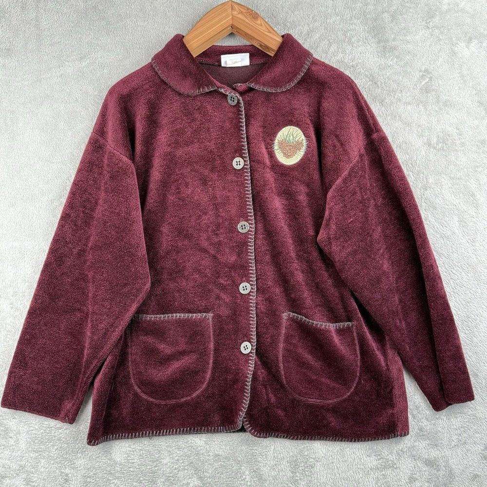 Artisans Sunschein Designs Jacket Womens XL Maroon Velvet Vintage USA Made VTG